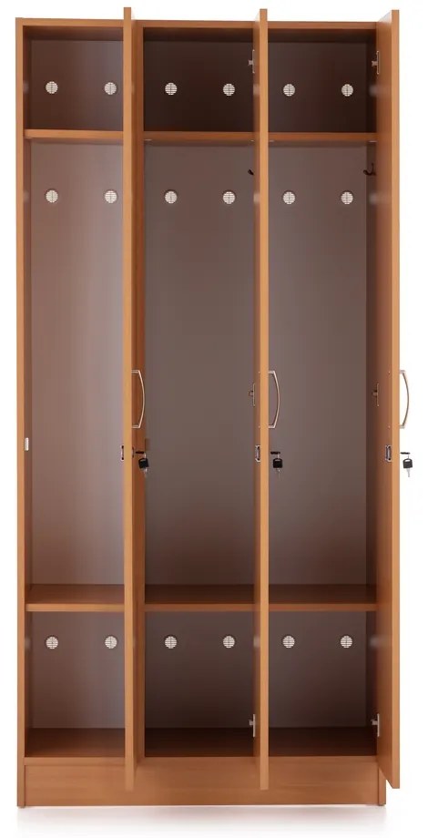 Drevená šatníková skrinka Visio - 3 oddiely, 90 x 42 x 190 cm, buk