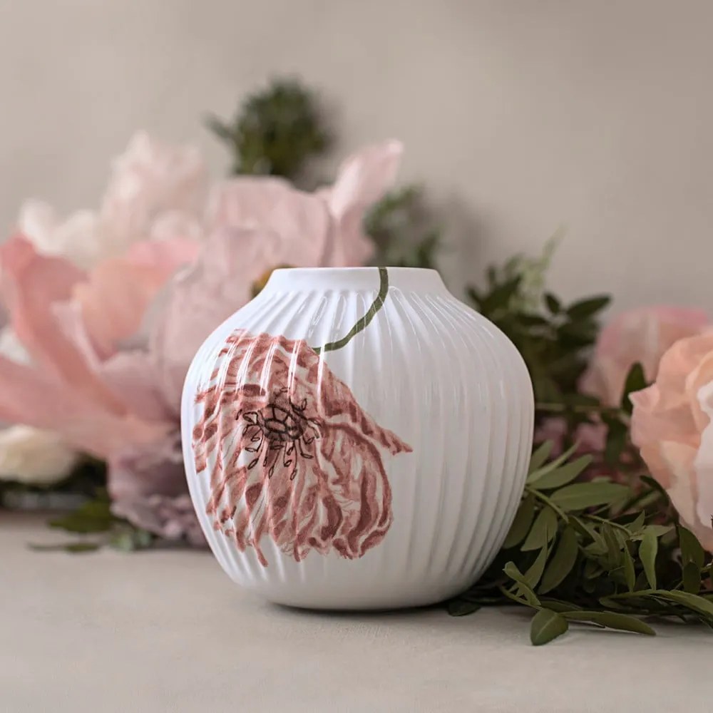 Biela porcelánová váza Kähler Design Poppy, výška 13 cm