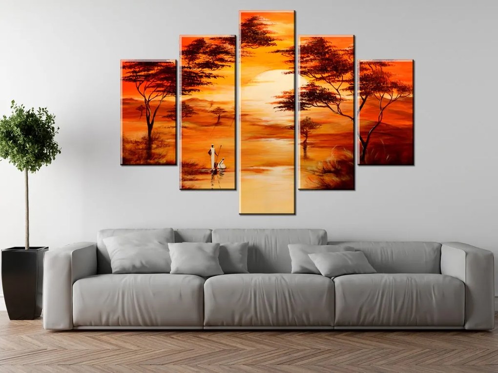 Gario Ručne maľovaný obraz Nádherná Afrika - 5 dielny Rozmery: 150 x 105 cm