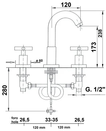 Sapho - Umývadlová batéria 3-otvorová AXIA 23,8 cm lesklý chróm