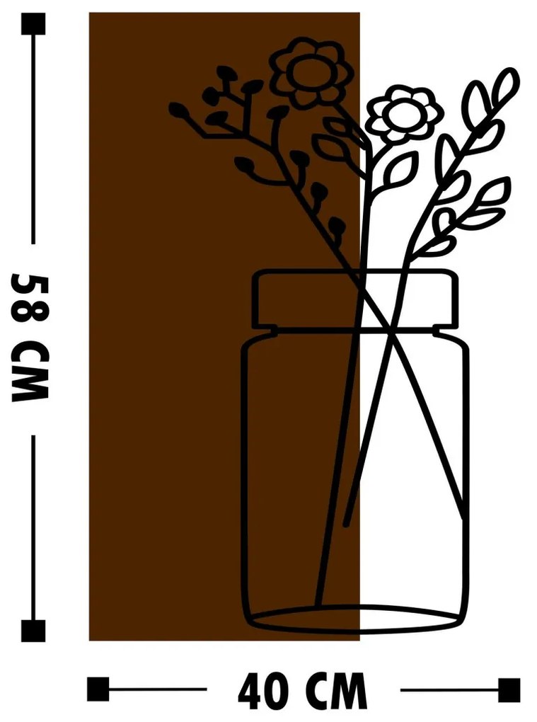 Nástenná drevená dekorácia KVETY hnedá/čierna