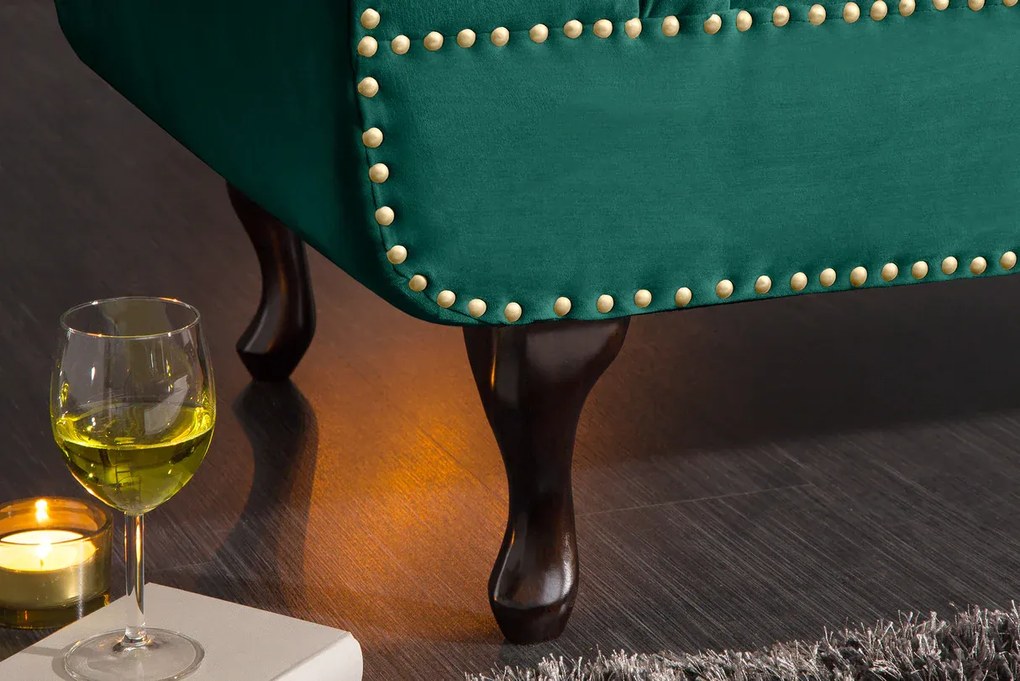 Leňoška CHESTERFIELD, zamatovo smaragdovo zelená