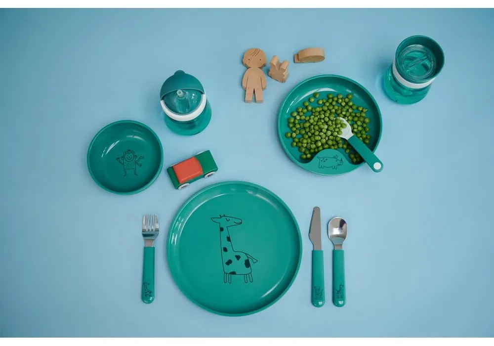 Nerezový detský príbor v tyrkysovej a striebornej farbe 3 ks Deep turquoise – Mepal