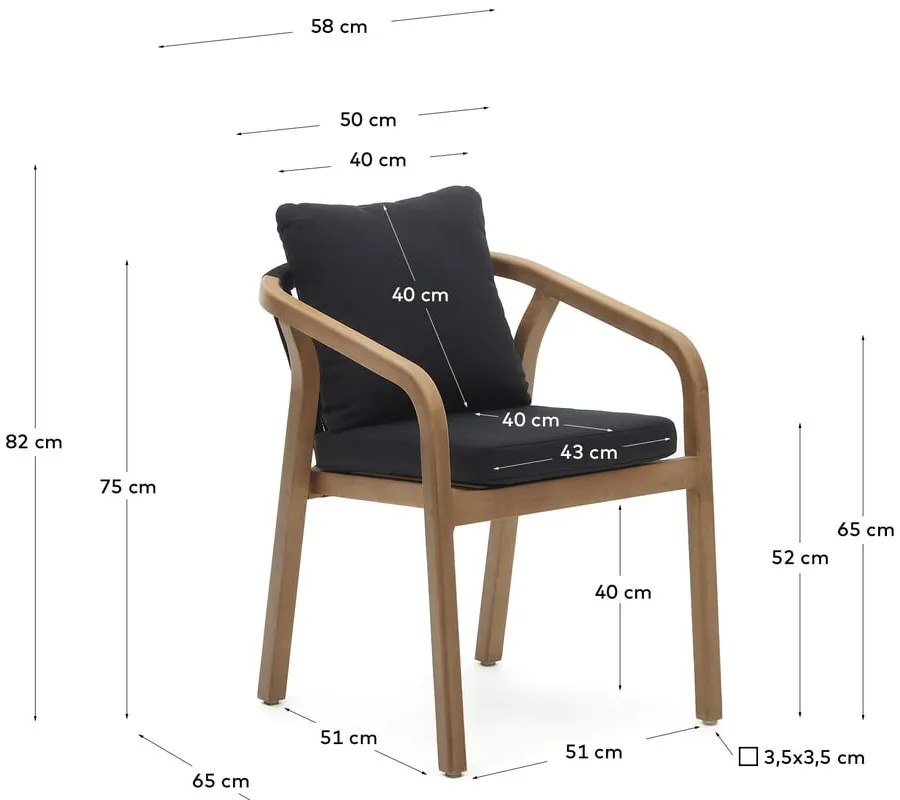 Čierne/v prírodnej farbe drevené/polstrované záhradné stoličky v súprave 4 ks Malaret – Kave Home