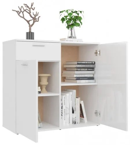 vidaXL Komoda lesklá biela 80x36x75 cm drevotrieska-