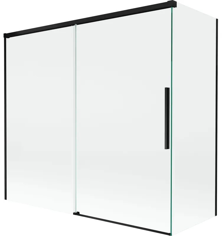 Mexen Rox, 2-krídlová posuvná vaňová zástena 170 + 75 x 150 cm, 8mm číre sklo, čierny matný profil, 8C9-170-075-70-00