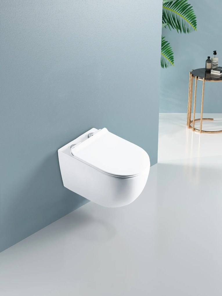 Cerano Felci, závesná WC misa Rimless 525x360x355 mm + UF toaletné sedátko, biela lesklá, CER-CER-417377
