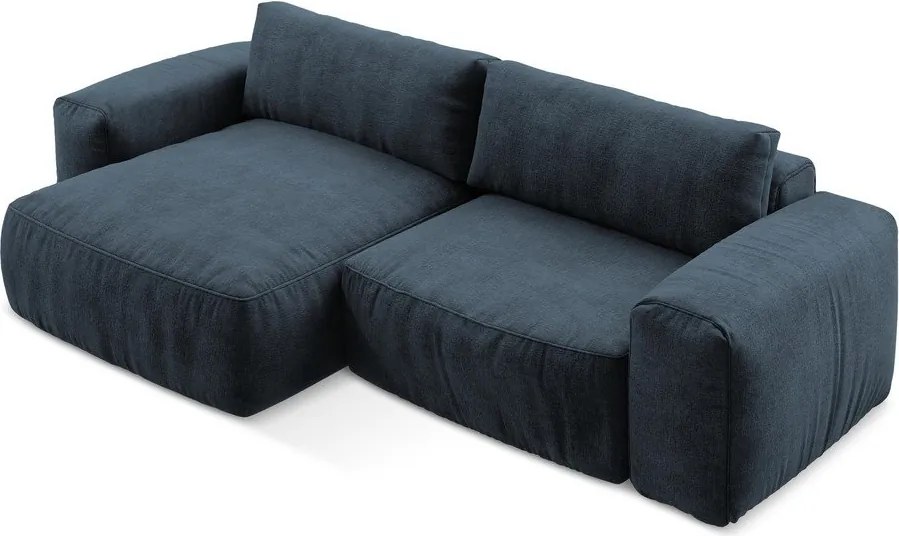 Tmavomodrá ženilková rozkladacia rohová pohovka (ľavý roh/s leňoškou) Kuki – Makamii