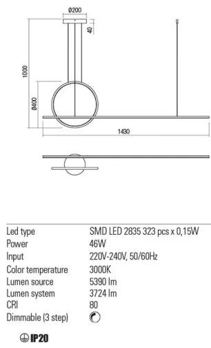 Redo 01-1734 - LED Stmievateľný luster na lanku GIOTTO LED/46W/230V biela