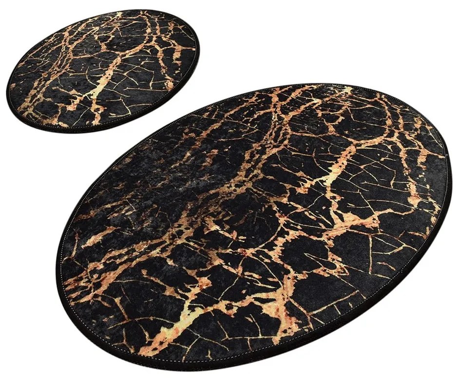 Súprava 2 čiernych oválnych kúpeľňových predložiek Foutastic Gold Marble