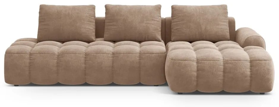 Svetlohnedá zamatová rozkladacia/s úložným priestorom rohová pohovka (pravý roh/s leňoškou) Linz – Cosmopolitan Design