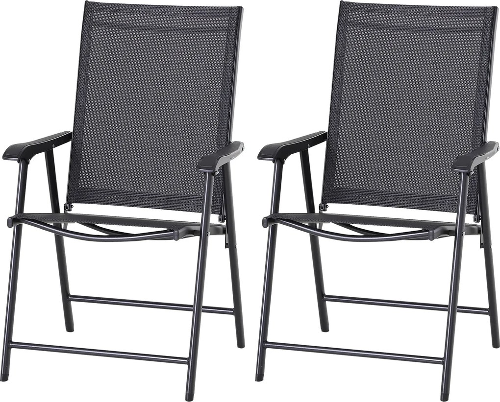 Zložená stolička Outsunny s opierkami rúk - 2-pack, campingová stolička, rybárska stolička, kovová, čierna, 58 x 64 x 94 cm | Aosom