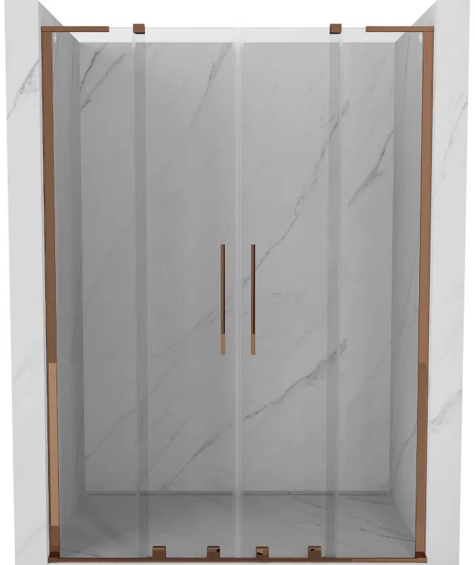 Mexen Velar L Duo, posuvné sprchové dvere do otvoru 150 cm, 8mm číre sklo, ružové zlato, 871-150-003-02-60