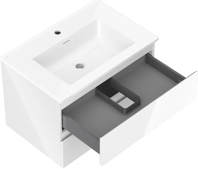 Mexen Orio, kúpeľňová skrinka 70 cm s umývadlom Otis, 2 zásuvky, biela lesklá, 91A10-07047-2-BFF00-W18M00