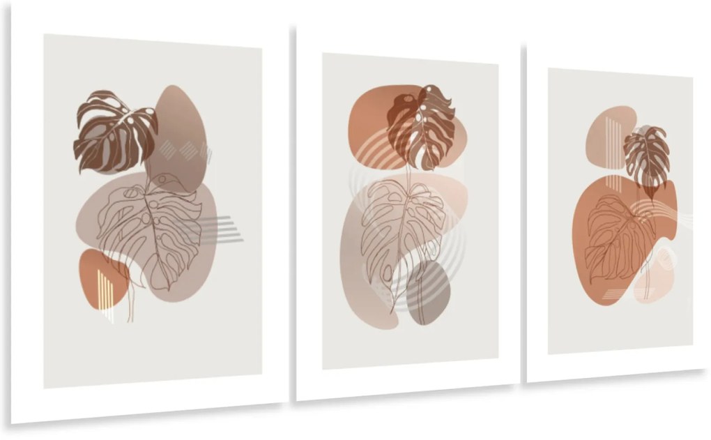 Gario Sada plagátov Jesenná monstera - 3 dielna Farba rámu: Bez rámu, Rozmery: 135 x 63 cm