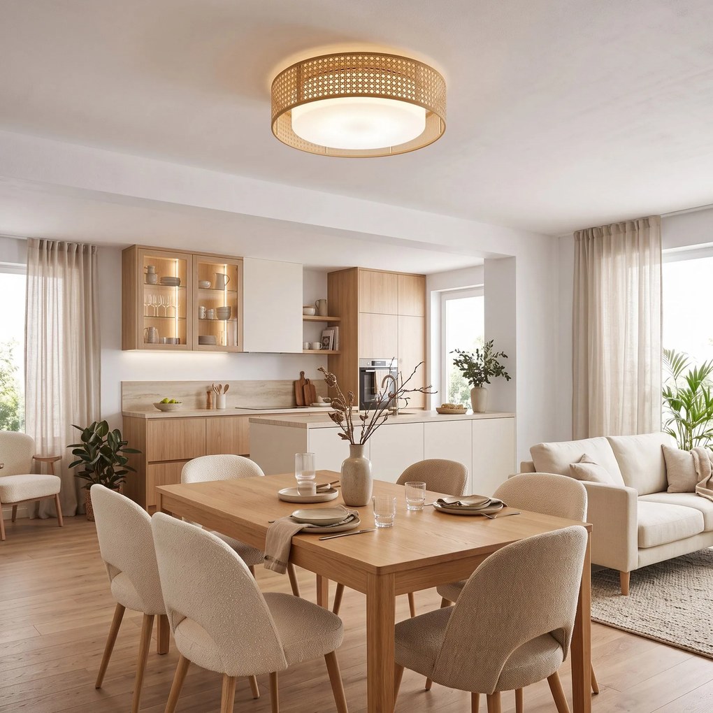 Toolight Toolight, LED stropné svietidlo plafón s ratanovým tienidlom 50cm, 4000K, APP1934-C, biela-ratan, OSW-66090