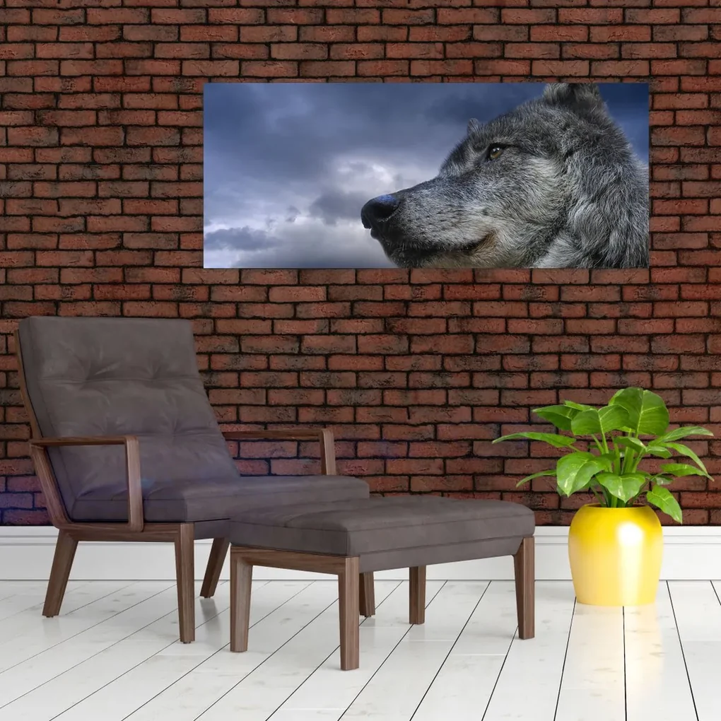 Obraz - Vlčia hlava (120x50 cm)