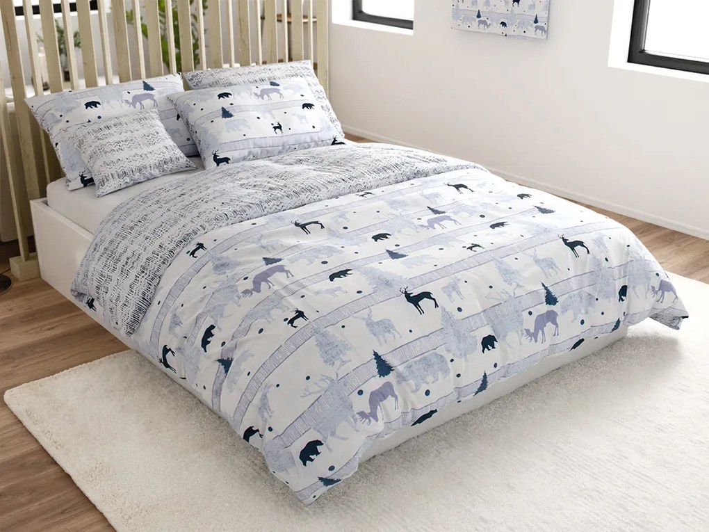 Bavlnené obliečky Renforcé SOBI A STROMKY biele Rozmer obliečky: 70 x 90 cm | 140 x 200 cm