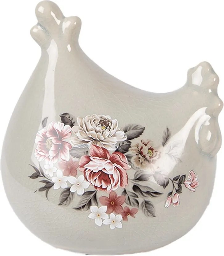 Zelená keramická sliepočka s kvetmi Floria - 12*11*13 cm