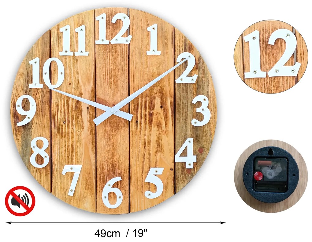 Dřevěné nástěnné hodiny Patron Paleta 49 cm hnědé/bílé