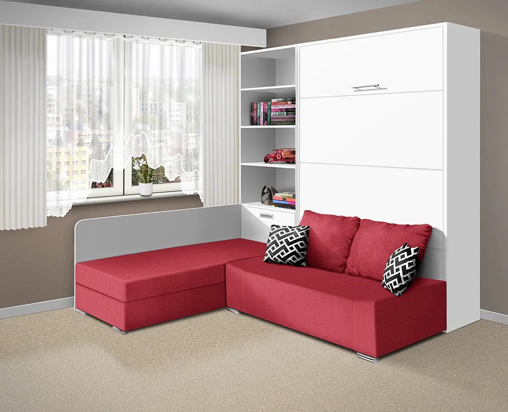 Nabytekmorava Sklápacia posteľ s pohovkou VS 21075 - 200x120 cm farba pohovky: Hnedá, Typ farebného prevedenia: Bielá / dvere biele LESK