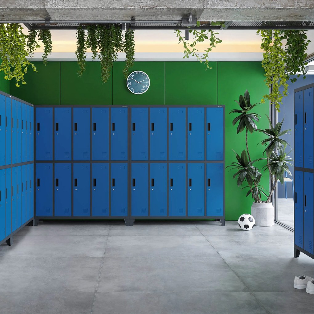 Sociálna BHP šatníková skriňa s 10 dverami BARTEK 1360 x 1720 x 450 mm, antracitovo-modrá