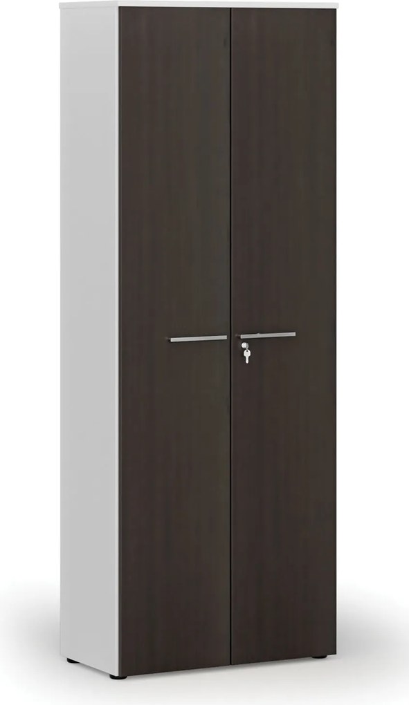 Kancelárska skriňa s dverami PRIMO WHITE, 800 x 420 x 2128 mm, biela/wenge