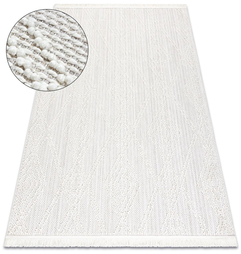 Koberec NANO EN14A Diamanty, slučkový, plocho tkaný, biely