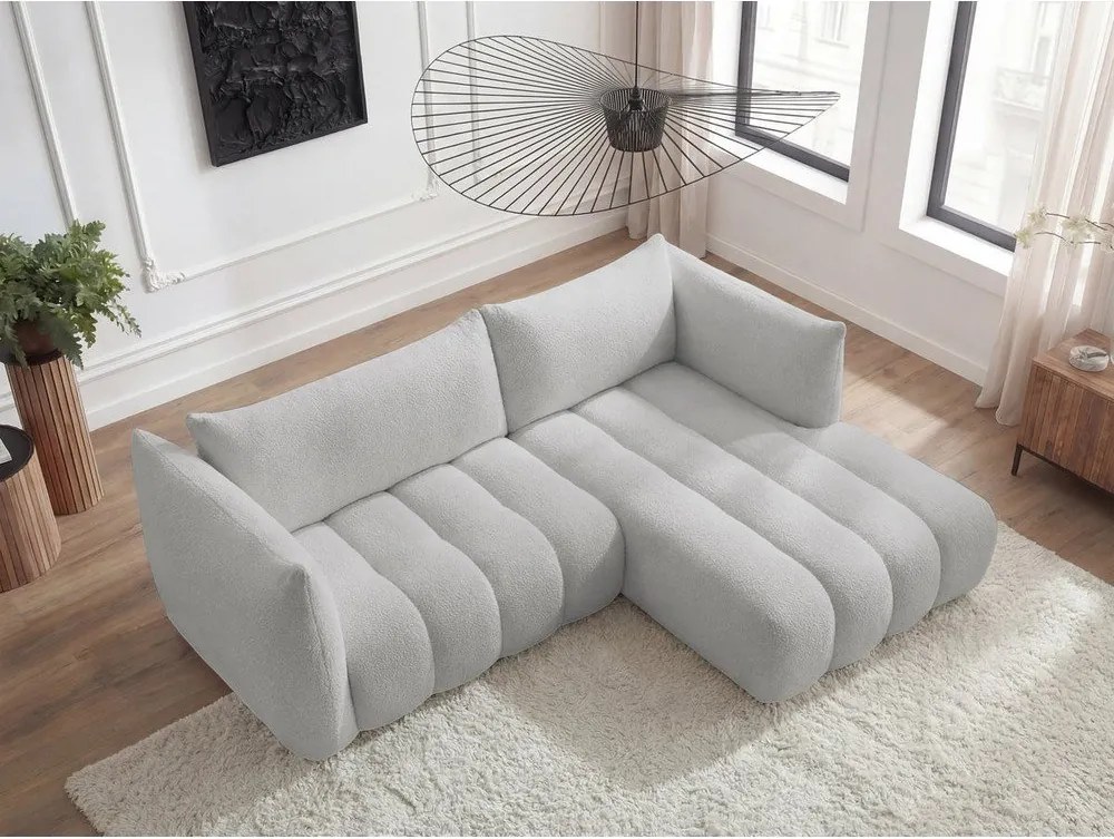Svetlosivá rohová pohovka z textílie buklé (pravý roh/s leňoškou) Azra – Bobochic Paris
