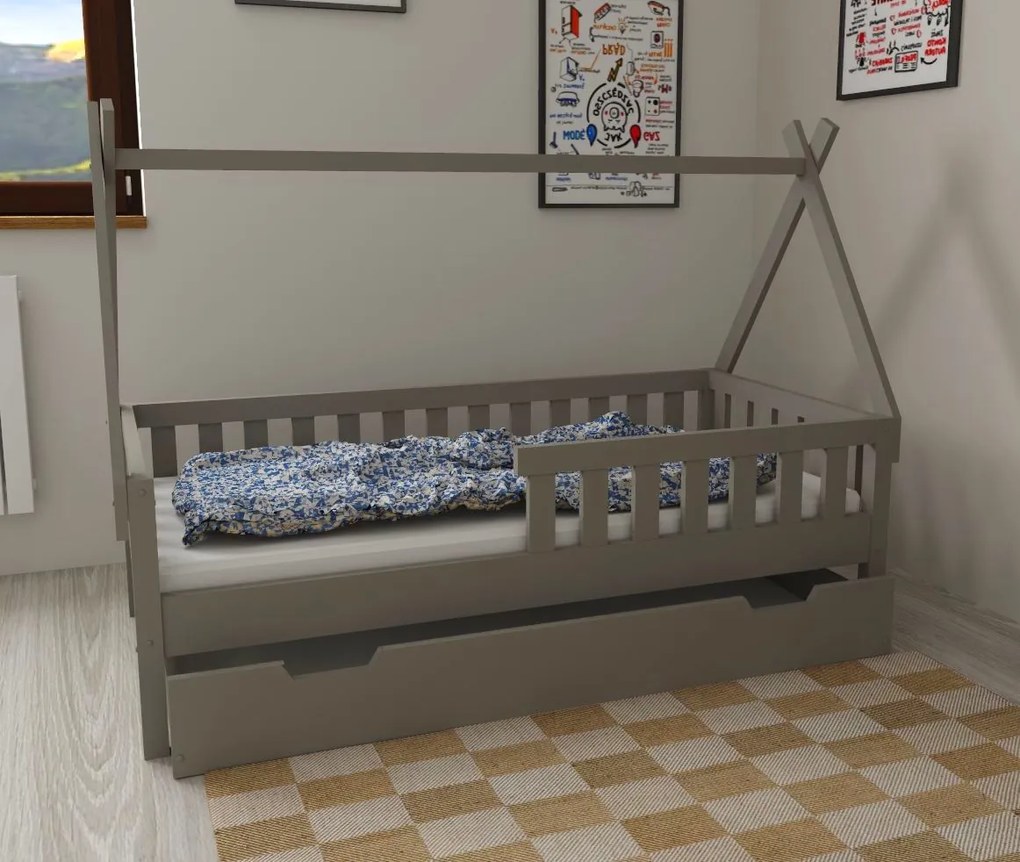 Detská domčeková posteľ z masívu borovice TEA - 200x90 cm - šedá