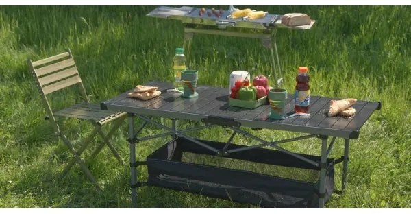 Skladací kempingový stôl 123x55cm antracit