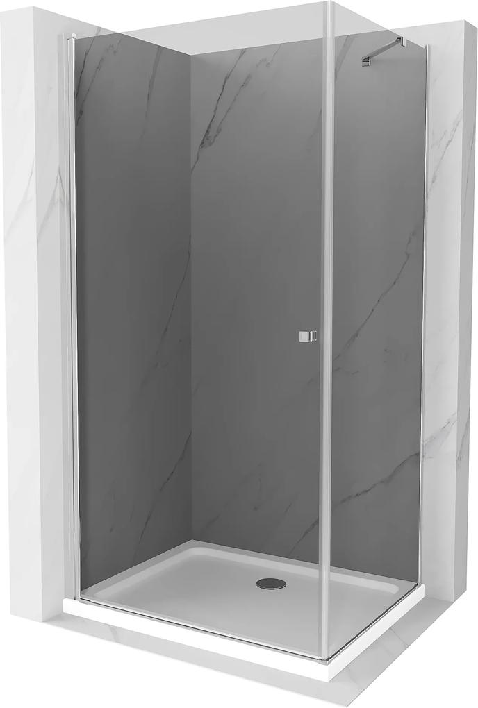 Mexen Pretoria, sprchovací kút 90 (dvere) x 80 (stena) cm, 6mm šedé sklo, chrómový profil + biela sprchová vanička, 852-090-080-01-40-4010
