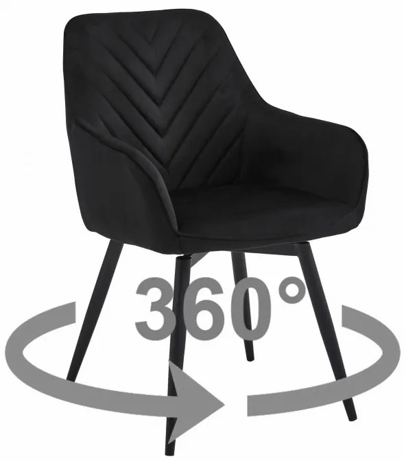 Set dvoch jedálenských otočných stoličiek NANA360 zamatové, čierne (čierne nohy) 2 ks