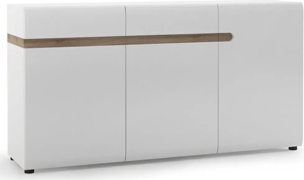 Široká úložná komoda Linate, biely lesk/dub