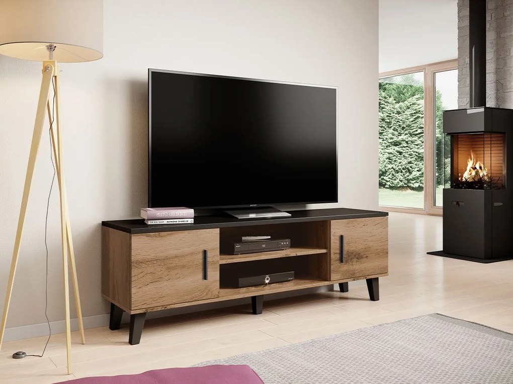 TV skrinka Sanna 160 2D2K RTV, Farby: briliantovo biela matná / dub sonoma