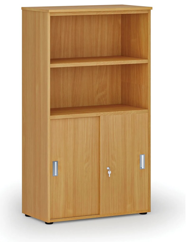 Kombinovaná kancelárska skriňa PRIMO WOOD, zasúvacie dvere na 2 poschodia, 800 x 420 x 1434 mm, buk