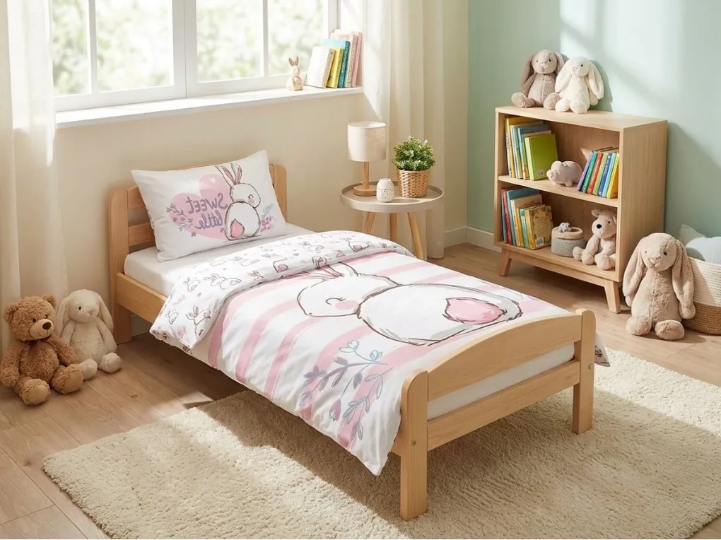 Bavlnené obliečky do postieľky BUNNY SWEET biele Rozmer obliečky: 40 x 60 cm | 100 x 135 cm