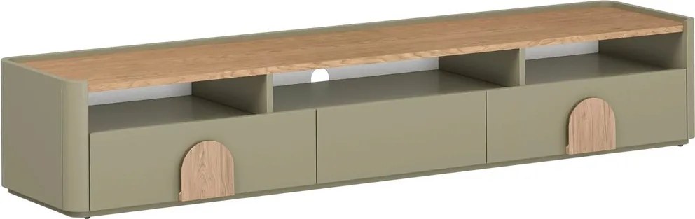 RTV skrinka Amilio 200 cm so zásuvkami - eukalyptus / dub baltic dune / úchyty dub prírodný