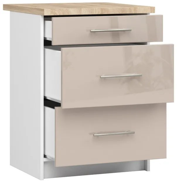 Spodná kuchynská skrinka s doskou OLIWIA S60 3SZ biela / cappuccino, lesk