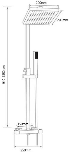 Gamma Cube, sprchová súprava s termostatickou batériou, hlavovou a ručnou sprchou, výška 91-135cm, čierna matná, GMA-BCEZNT-BK