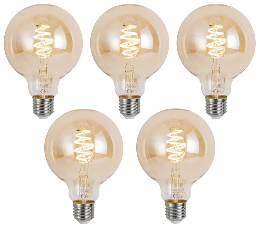Sada 5 ks Inteligentná stmievateľná LED žiarovka E27 G95 Jantárová 4,9W 320lm 2500K