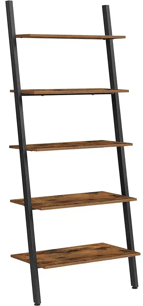 Rebríková polica na knihy, 5-úrovňový regál, rustikálny hnedý | BIANO