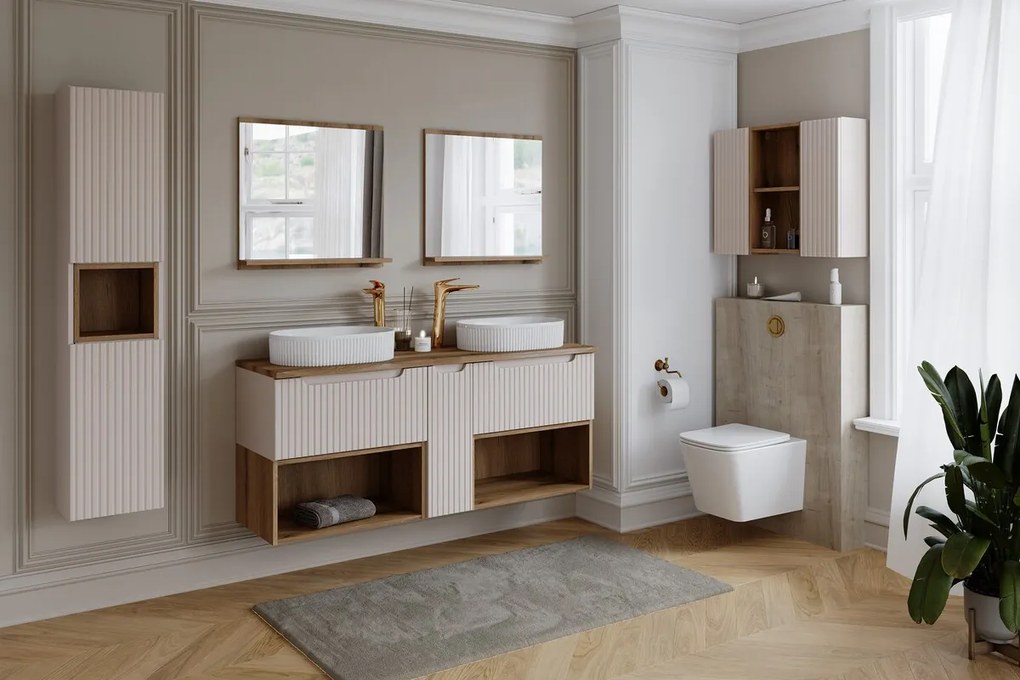 Závěsná skříňka Nova Cashmere Sky se zápustným umyvadlem 80 cm kašmírová