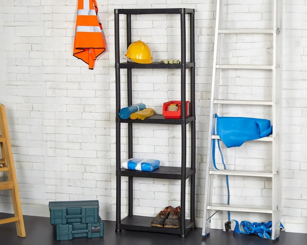 Dílenský plastový regál s 5 policemi IRVING černý