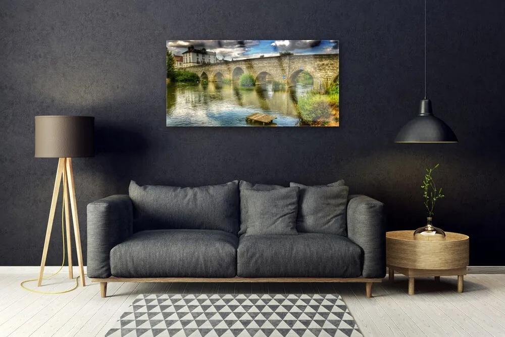 Skleneny obraz Most rieka architektúra 125x50 cm