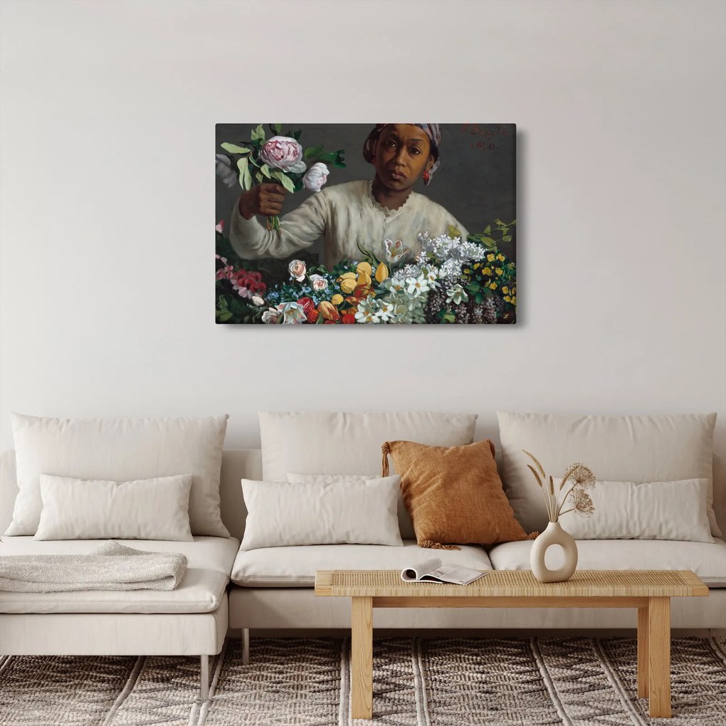 Obraz - Frédéric Bazille, Young Woman with Peonies, reprodukcia (90x60 cm)