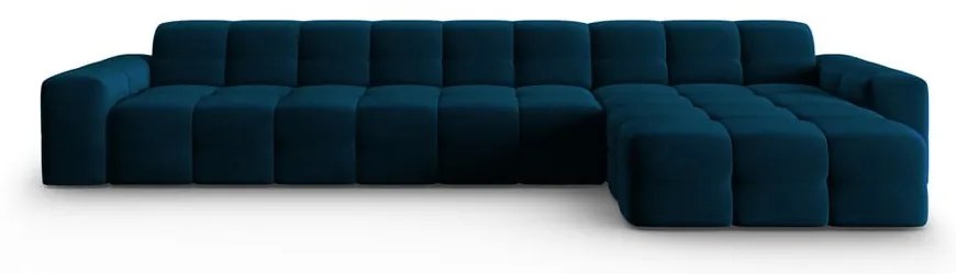 Tmavomodrá zamatová rohová pohovka (pravý roh) Kendal - Micadoni Home