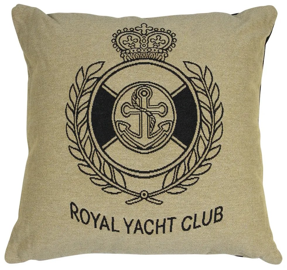 Béžovo-čierny gobelínový vankúš Royal Yacht Club - 45*45*16cm