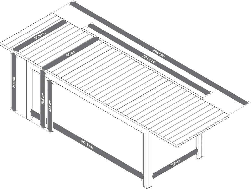 Rozťahovací hliníkový záhradný stôl »Liska«, cca 200 ‒ 300 cm