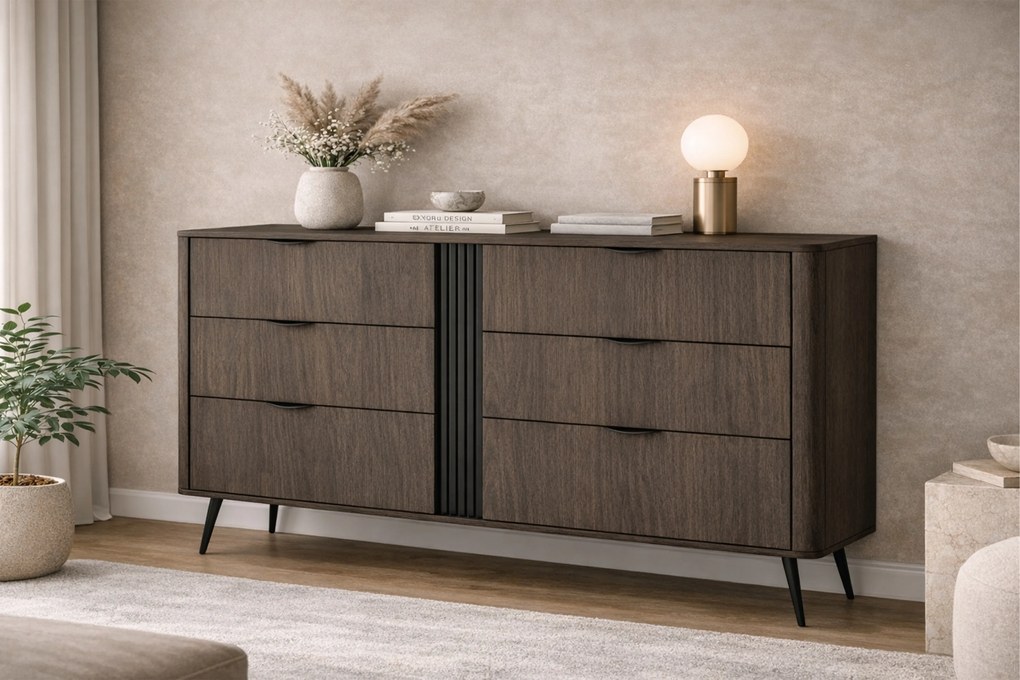 Komoda Edrin 163 cm so zásuvkami - dub dunin / čierna